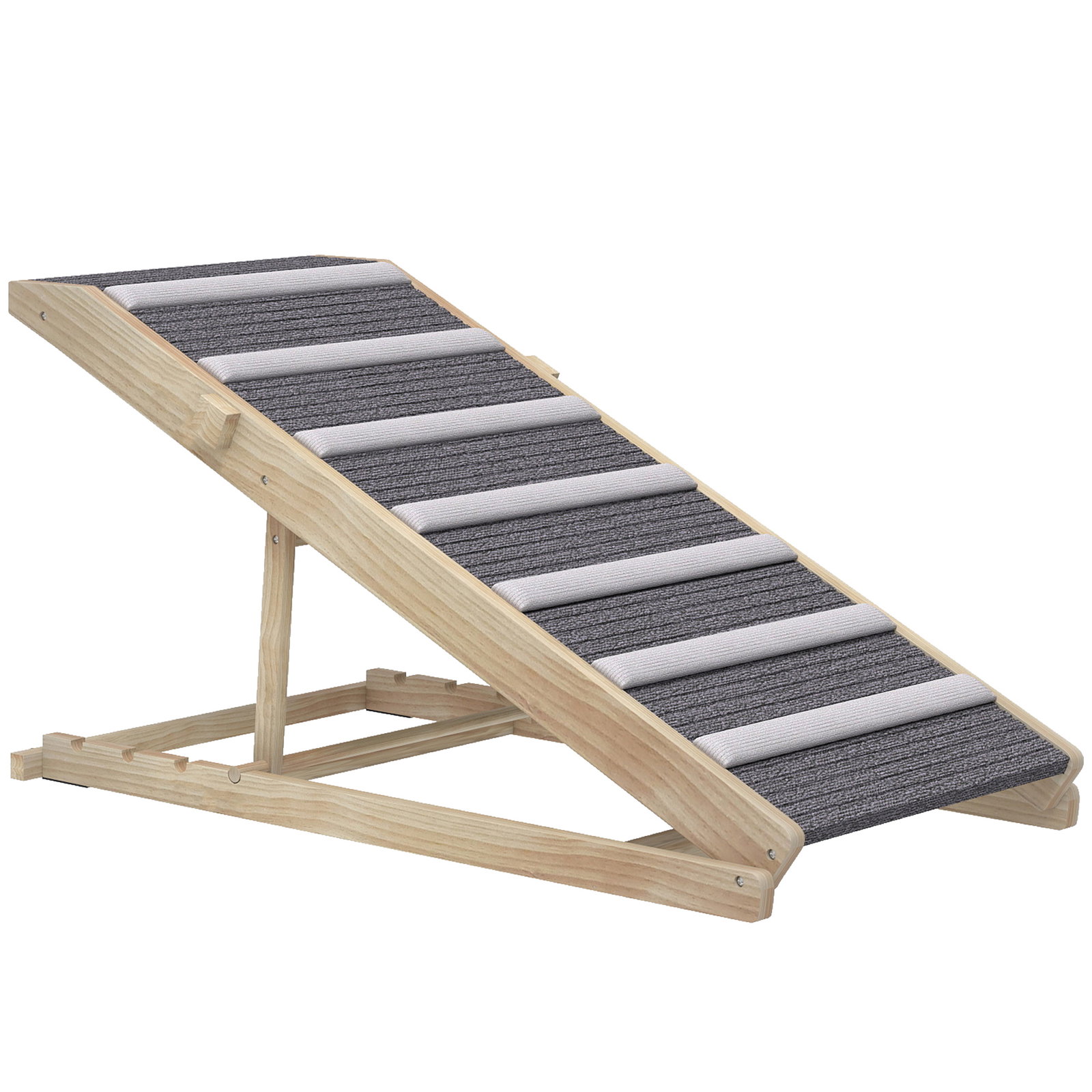 Rampa dobrável para cães com altura ajustável 35-50 cm e tapete antiderrapante 100x50x50 cm madeira e cinza