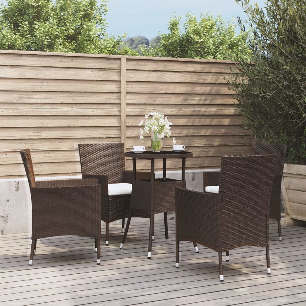 5 Pcs conjunto bistrô p/ jardim c/ almofadões vime PE castanho