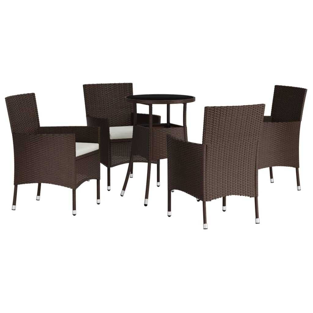 5 Pcs conjunto bistrô p/ jardim c/ almofadões vime PE castanho