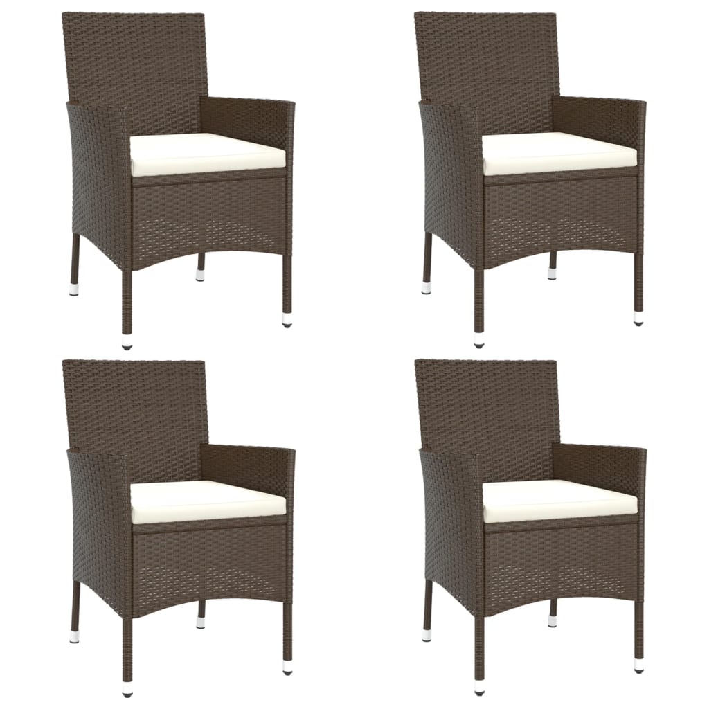 5 Pcs conjunto bistrô p/ jardim c/ almofadões vime PE castanho