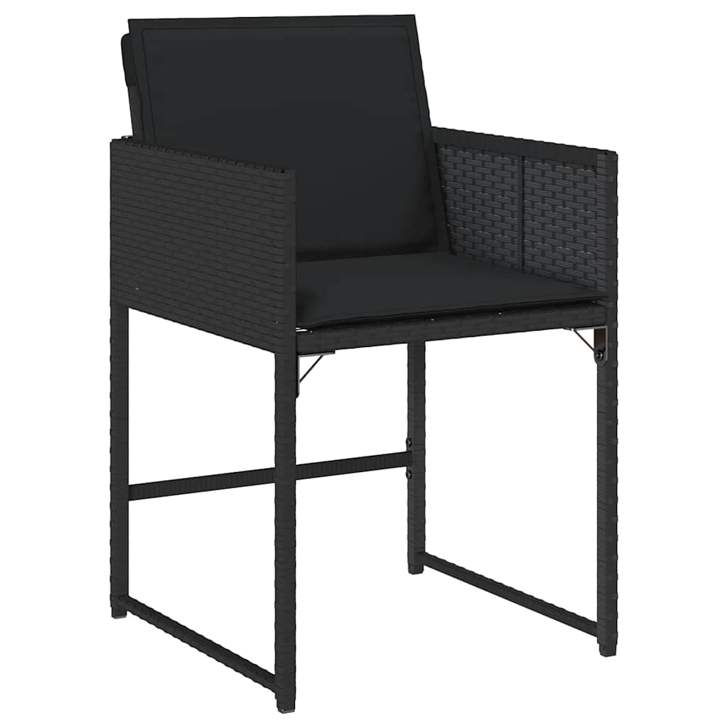Cadeiras de jardim com almofadões 4 pcs vime PE preto