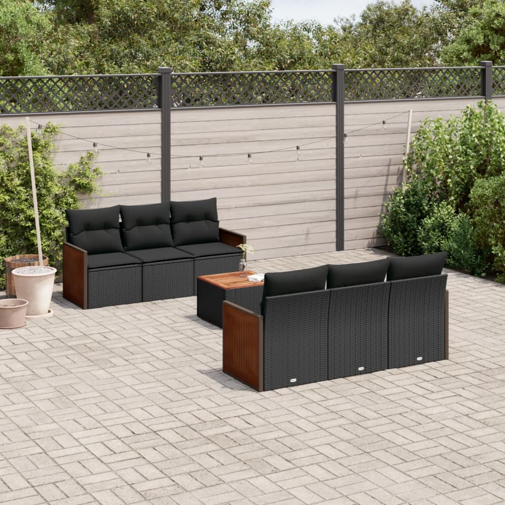 7 Pcs conjunto de sofás p/ jardim c/ almofadões vime PE preto
