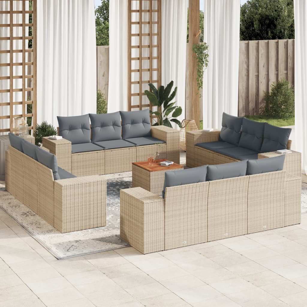 13 Pcs conjunto de sofás p/ jardim com almofadões vime PE bege