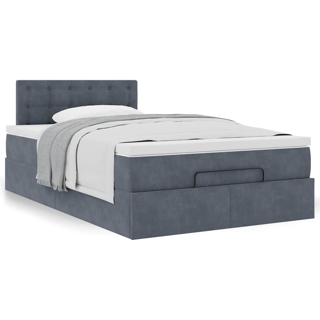 Estrutura de cama otomana com colchão cinza escuro veludo