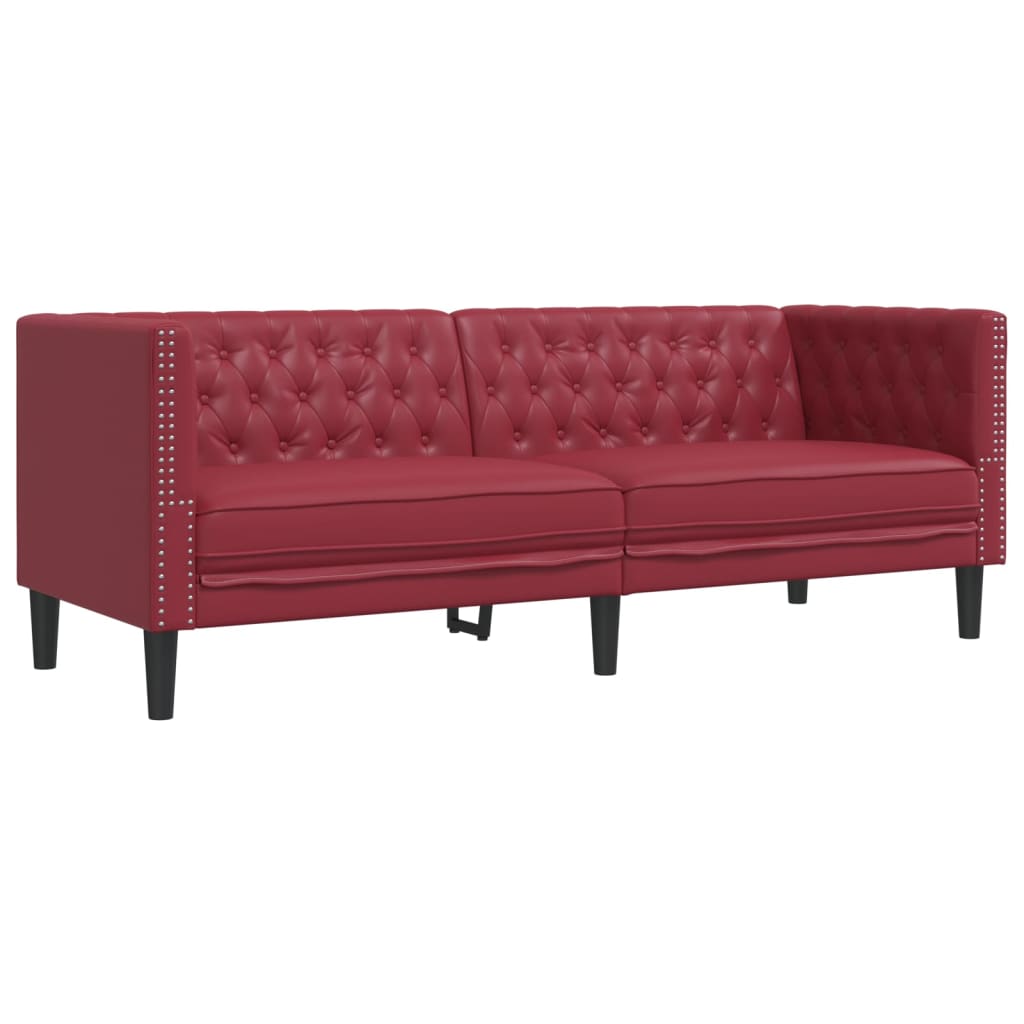 2 Pcs conj. de sofás chesterfield couro artif. vermelho tinto