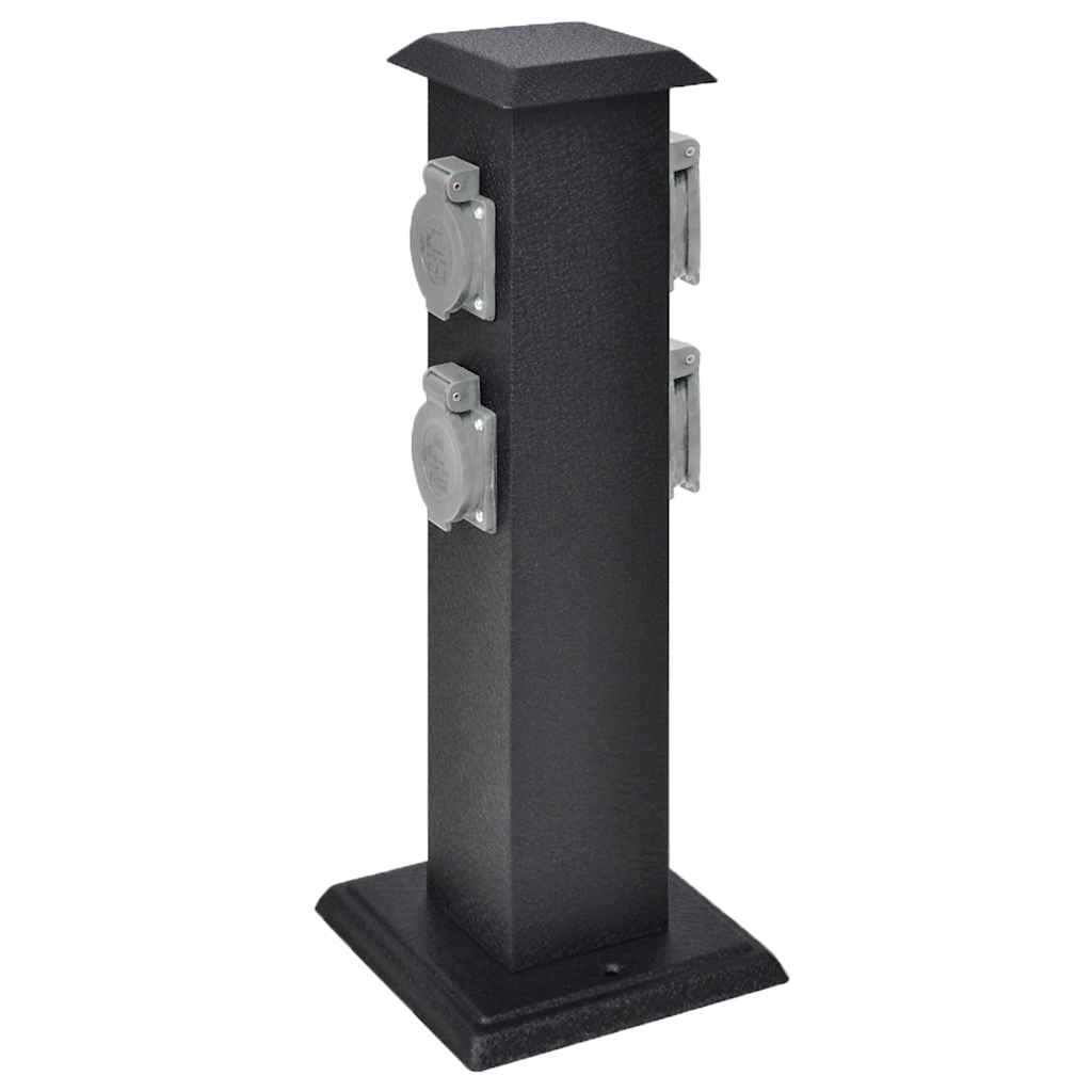 Pilar de tomadas de energia para jardim preto
