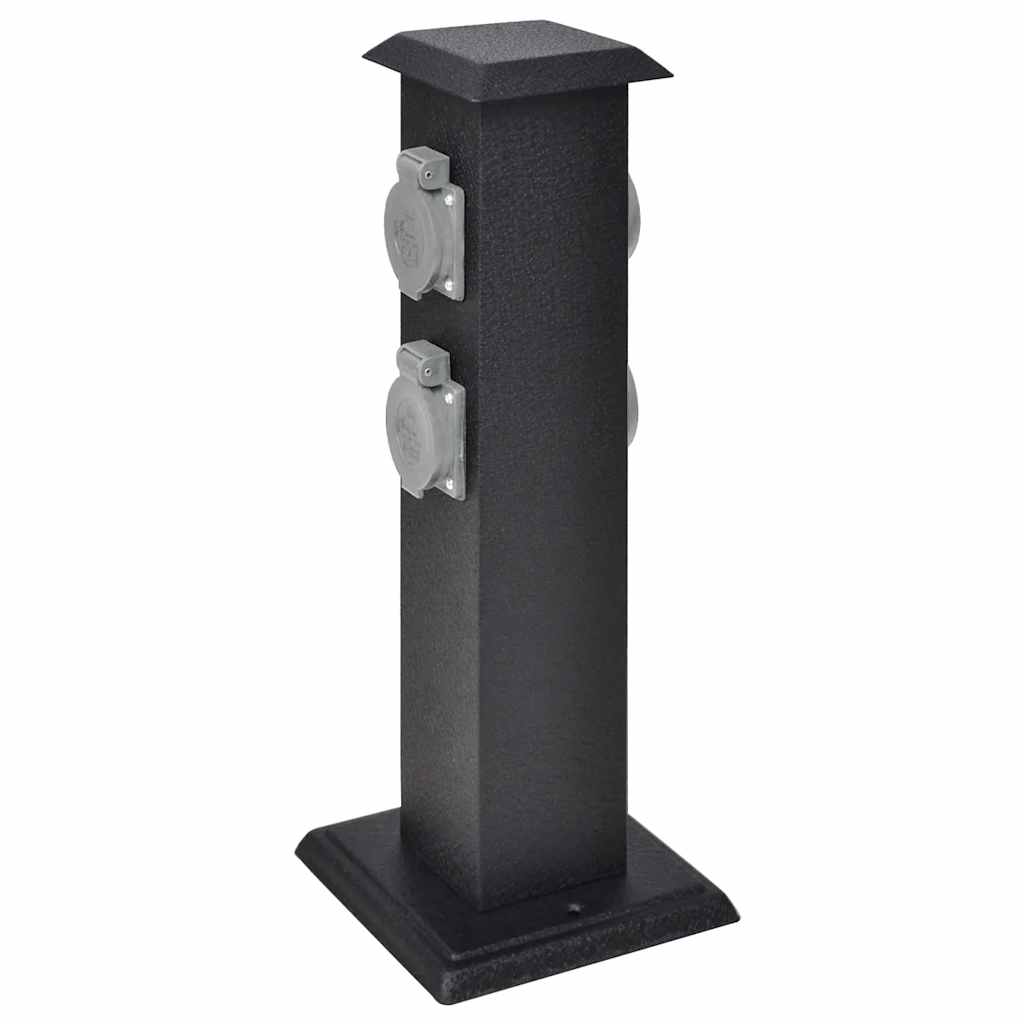 Pilar de tomadas de energia para jardim preto