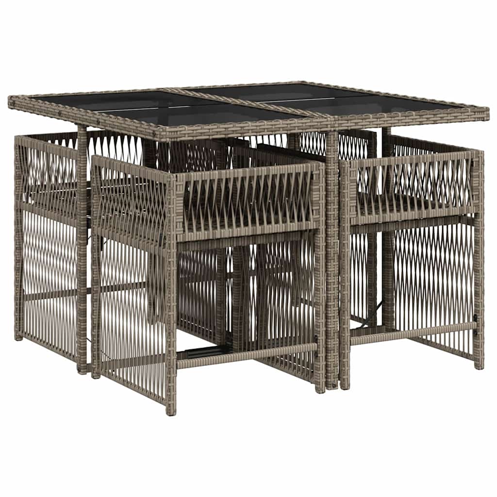 5 Pcs conjunto de jantar p/ jardim c/ almofadões vime PE cinza