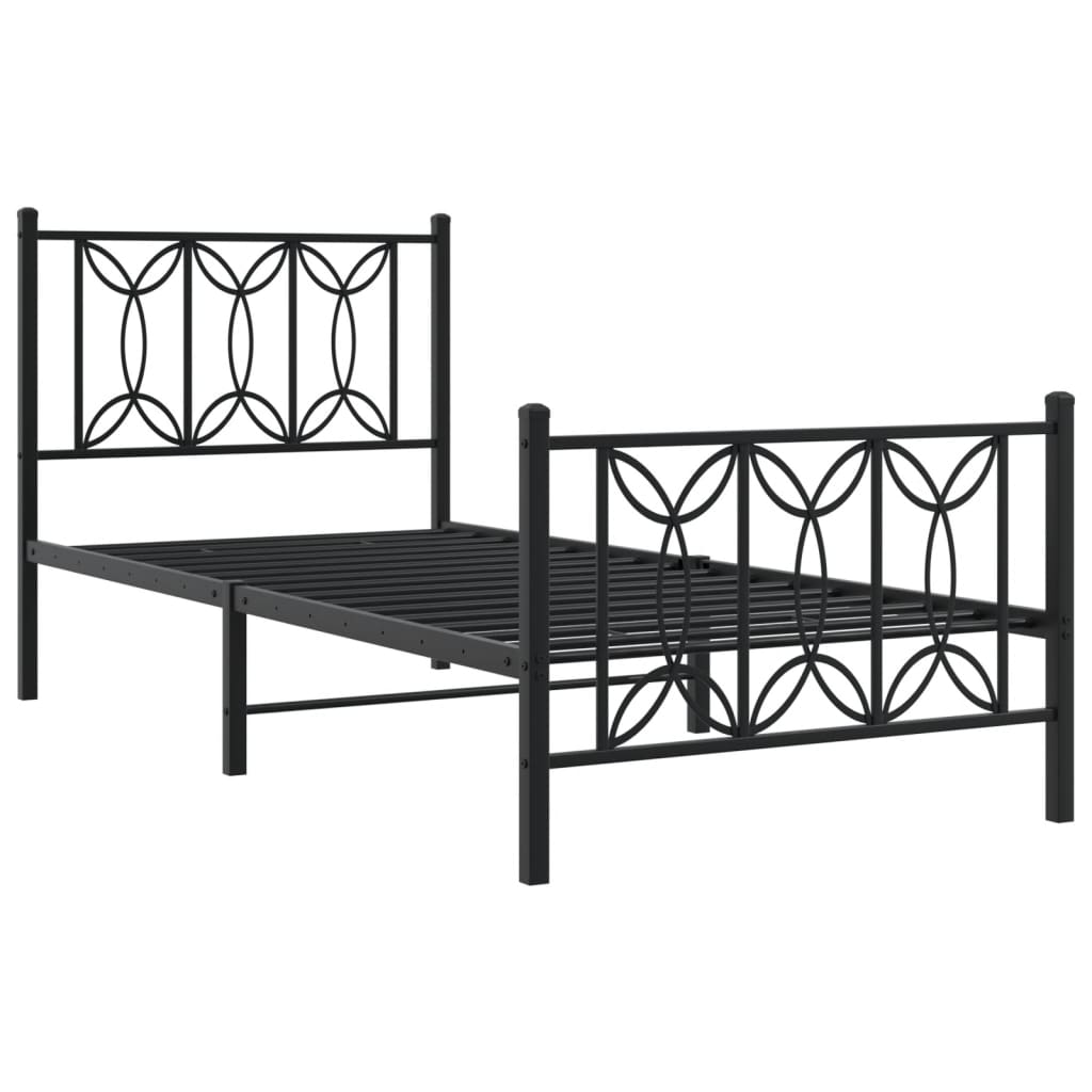 Estrutura de cama com cabeceira e pés 90x200 cm metal preto