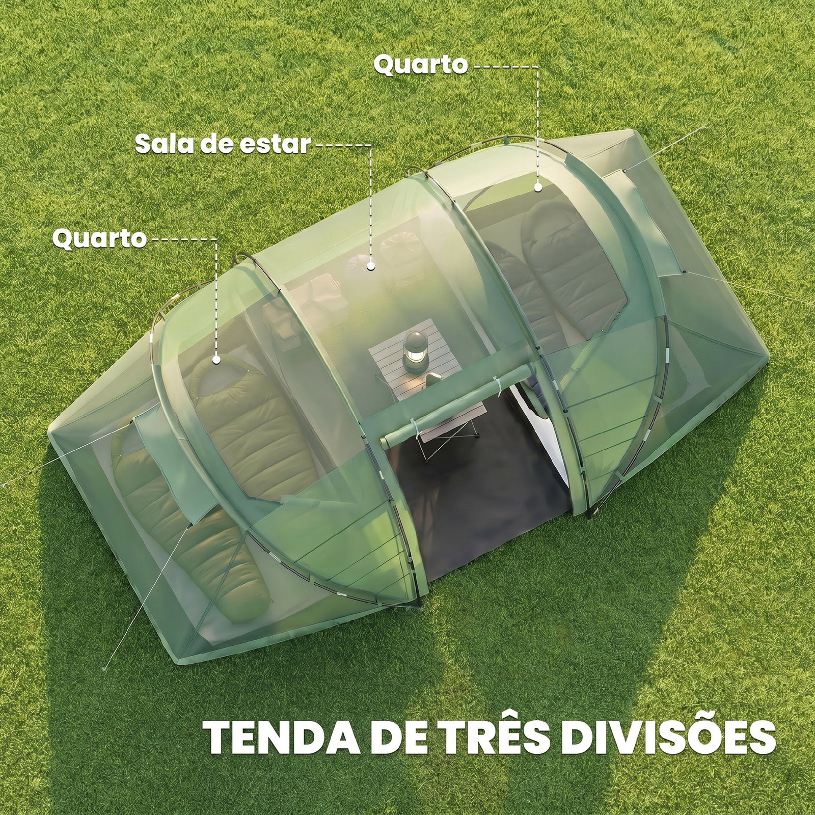 Tenda de campismo familiar para 4 pessoas tenda dobrável impermeável para praia parque 430x240x170 cm verde