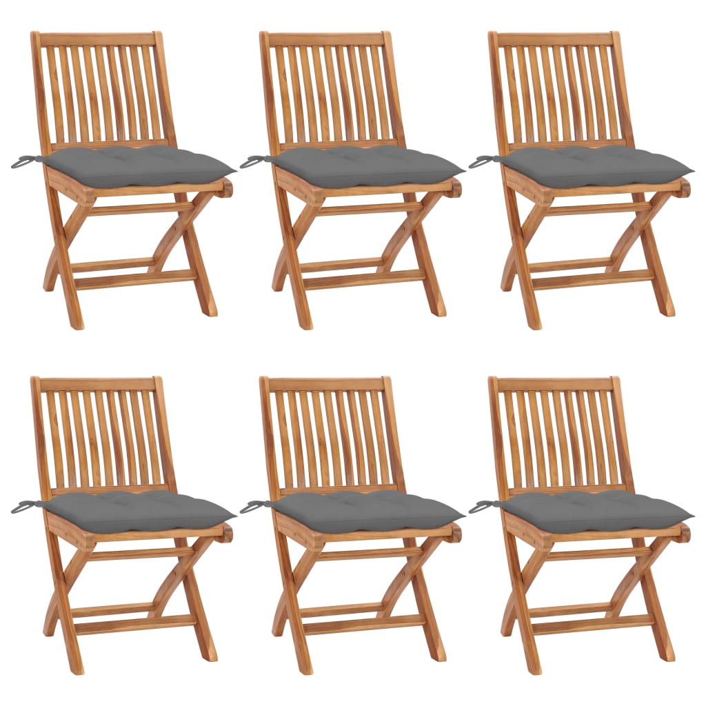Cadeiras de jardim dobráveis c/ almofadões 6 pcs teca maciça