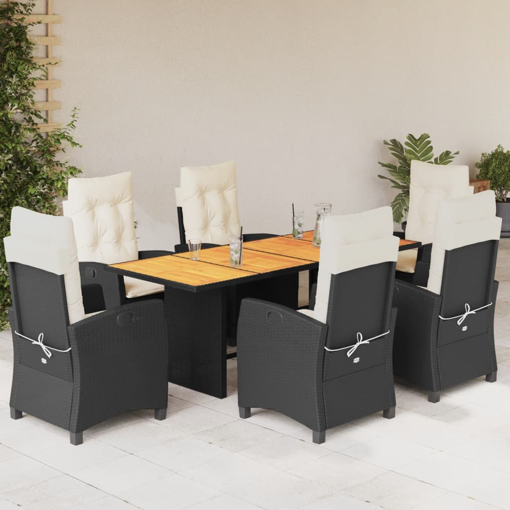 7 Pcs conjunto de jantar p/ jardim c/ almofadões vime PE preto