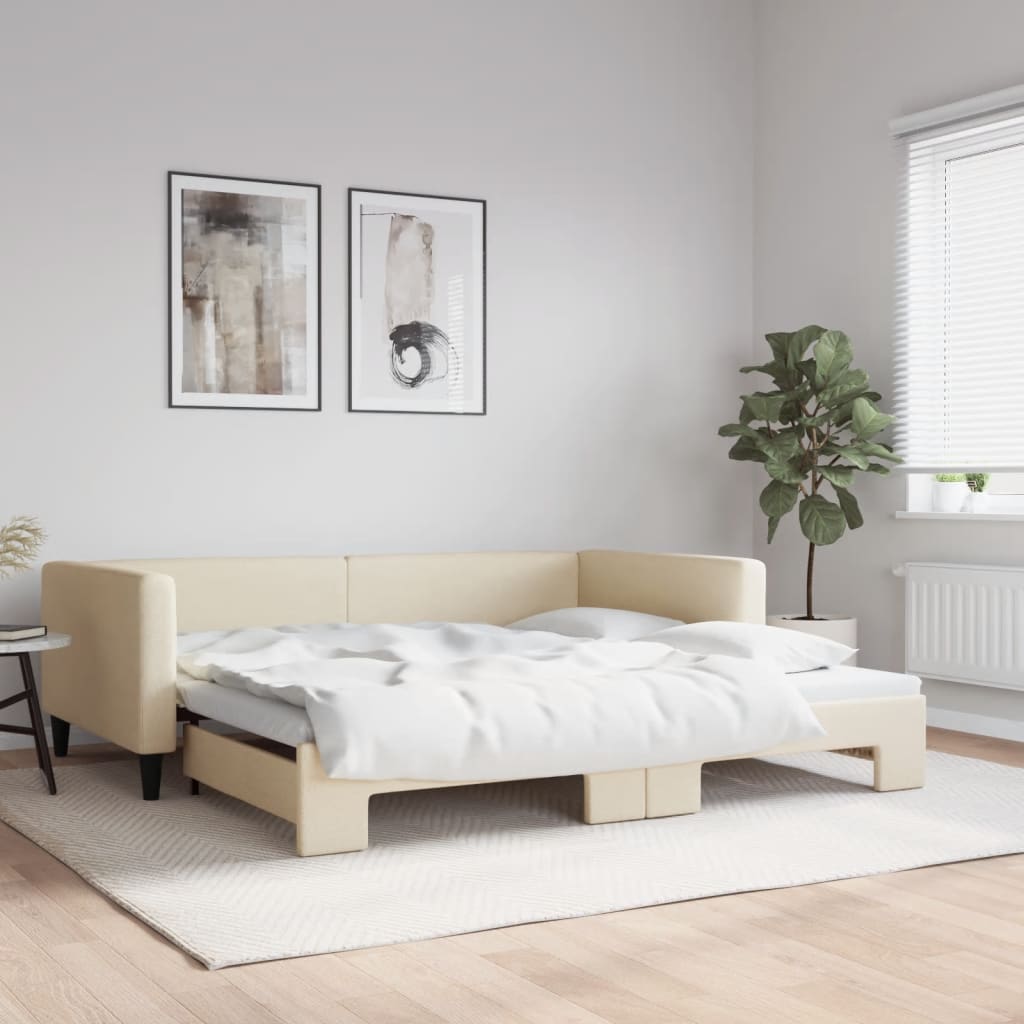 Sofá-cama com gavetão 100x200 cm tecido cor creme