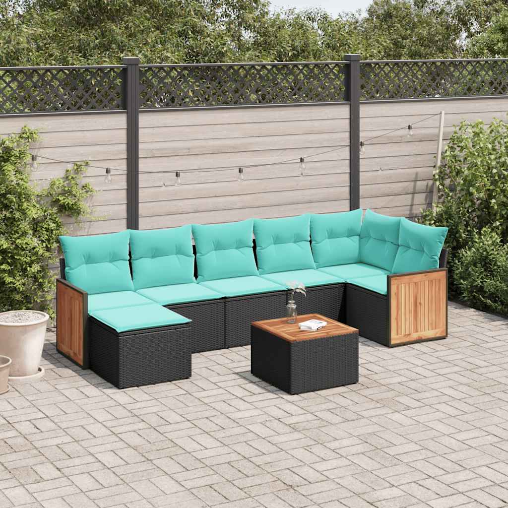 Conjunto de sofá de jardim com 8 peças e almofadas em rattan sintético preto
