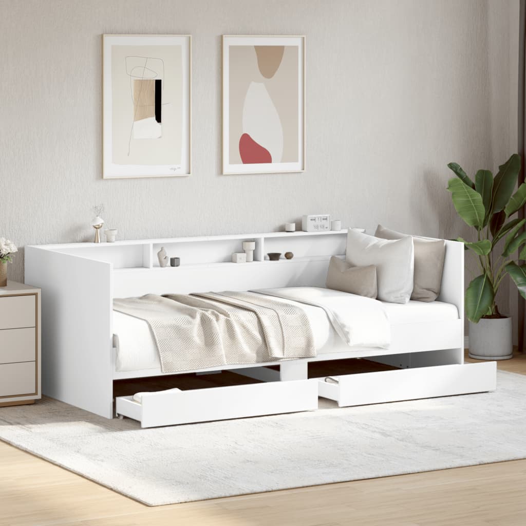 Sofá-cama com gavetas sem colchão 75x190 cm branco