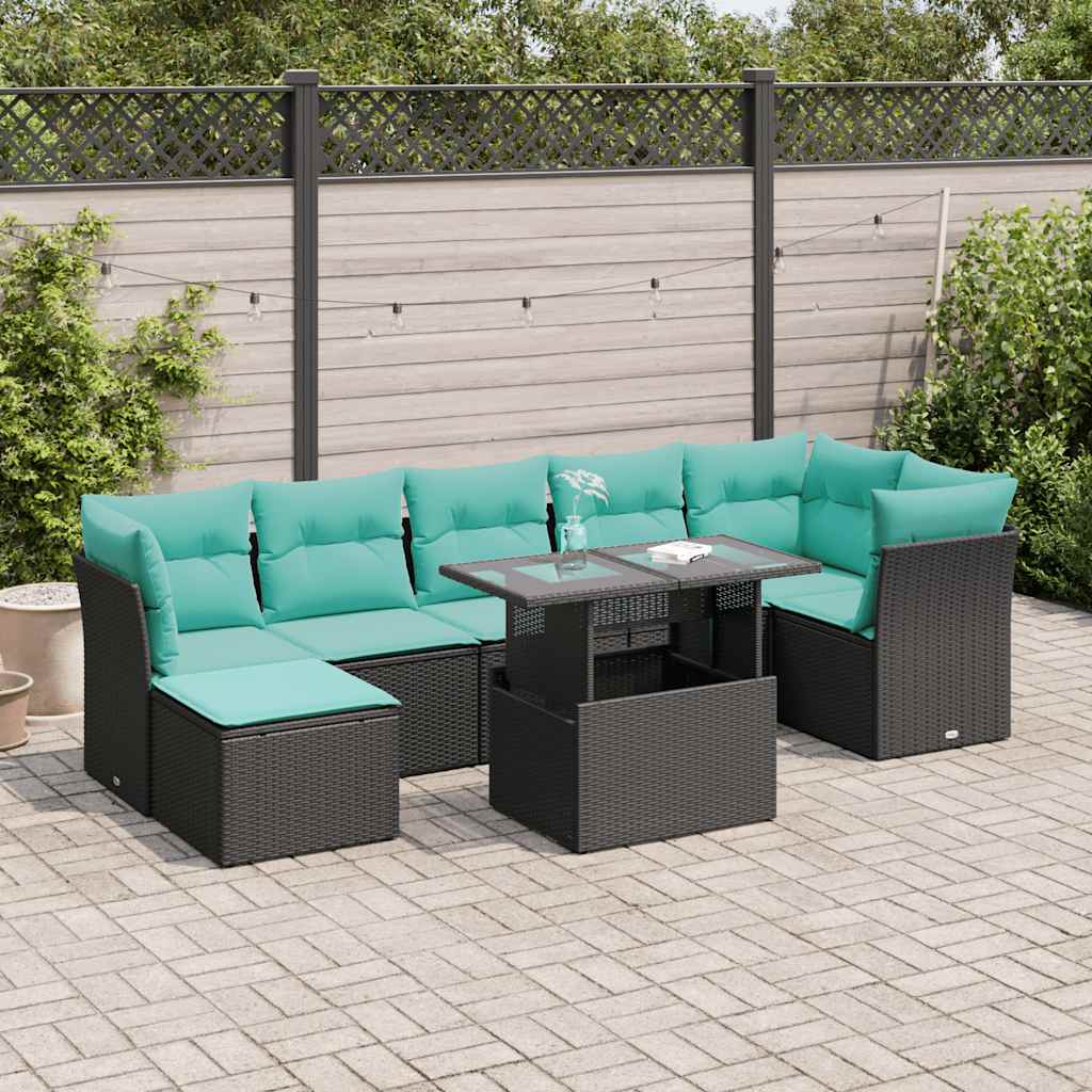 8 Pcs conjunto sofás jardim c/ almofadões vime PE/acácia preto