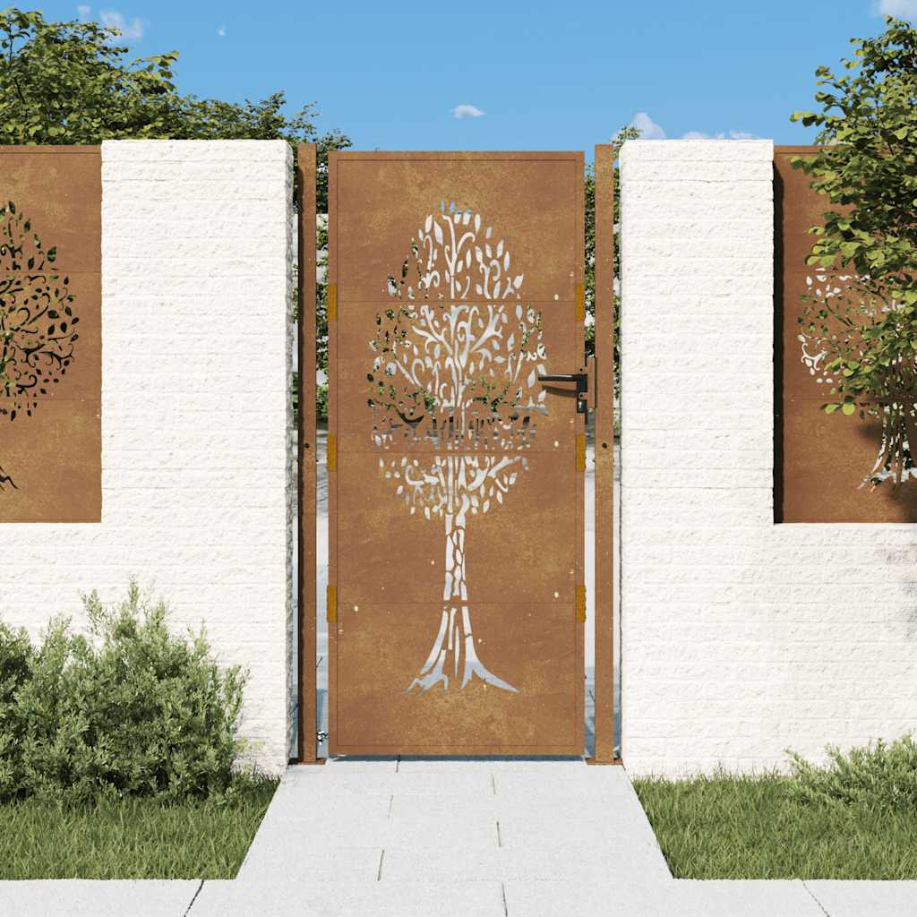 Portão de jardim 100x200 cm em aço corten com design de árvore