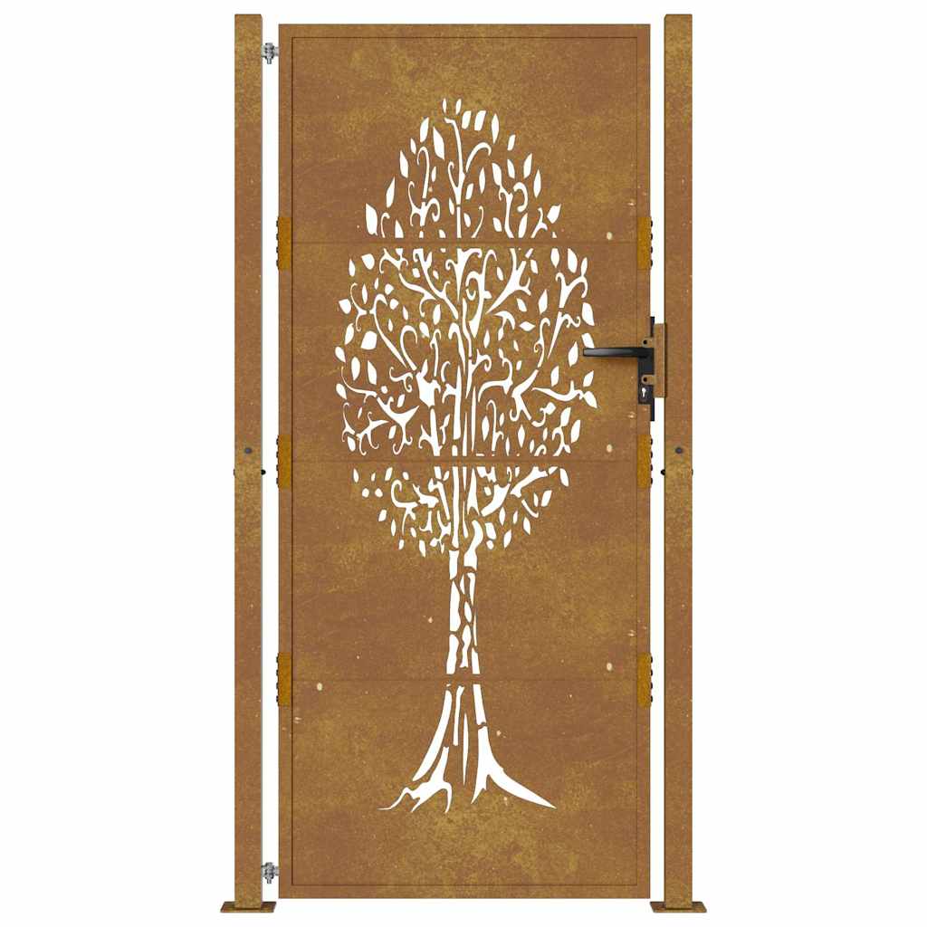 Portão de jardim 100x200 cm em aço corten com design de árvore