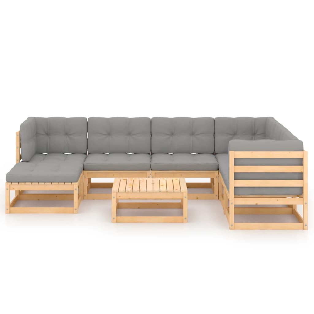 8 Pcs conjunto lounge de jardim c/ almofadões pinho maciço