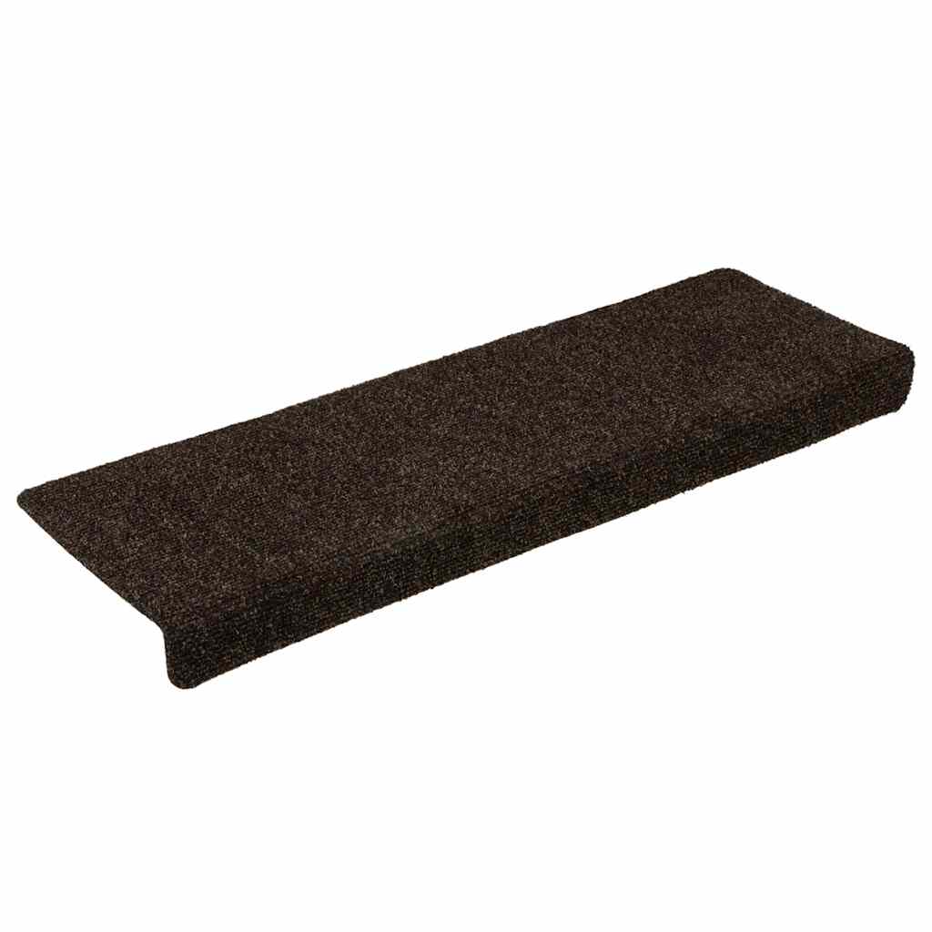 Tapetes de escada autoadesivos 15 peças 65x21x4 cm marrom escuro com borda retangular