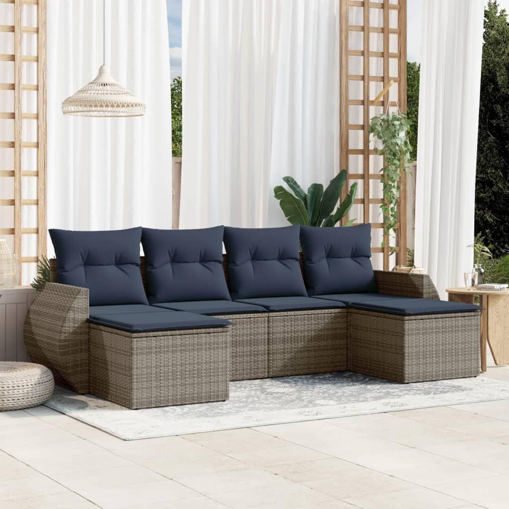 Conjunto de sofá de jardim com 6 peças e almofadas em rattan sintético cinza
