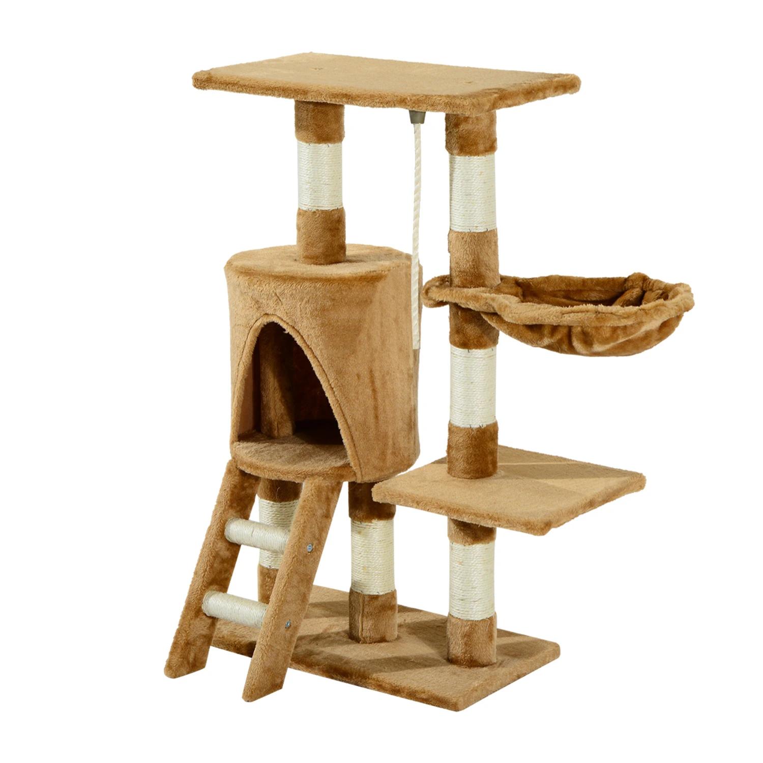 Árvore para gatos com corda de brincar placa de madeira e revestido de pêlo- castanho - 30x55x96cm