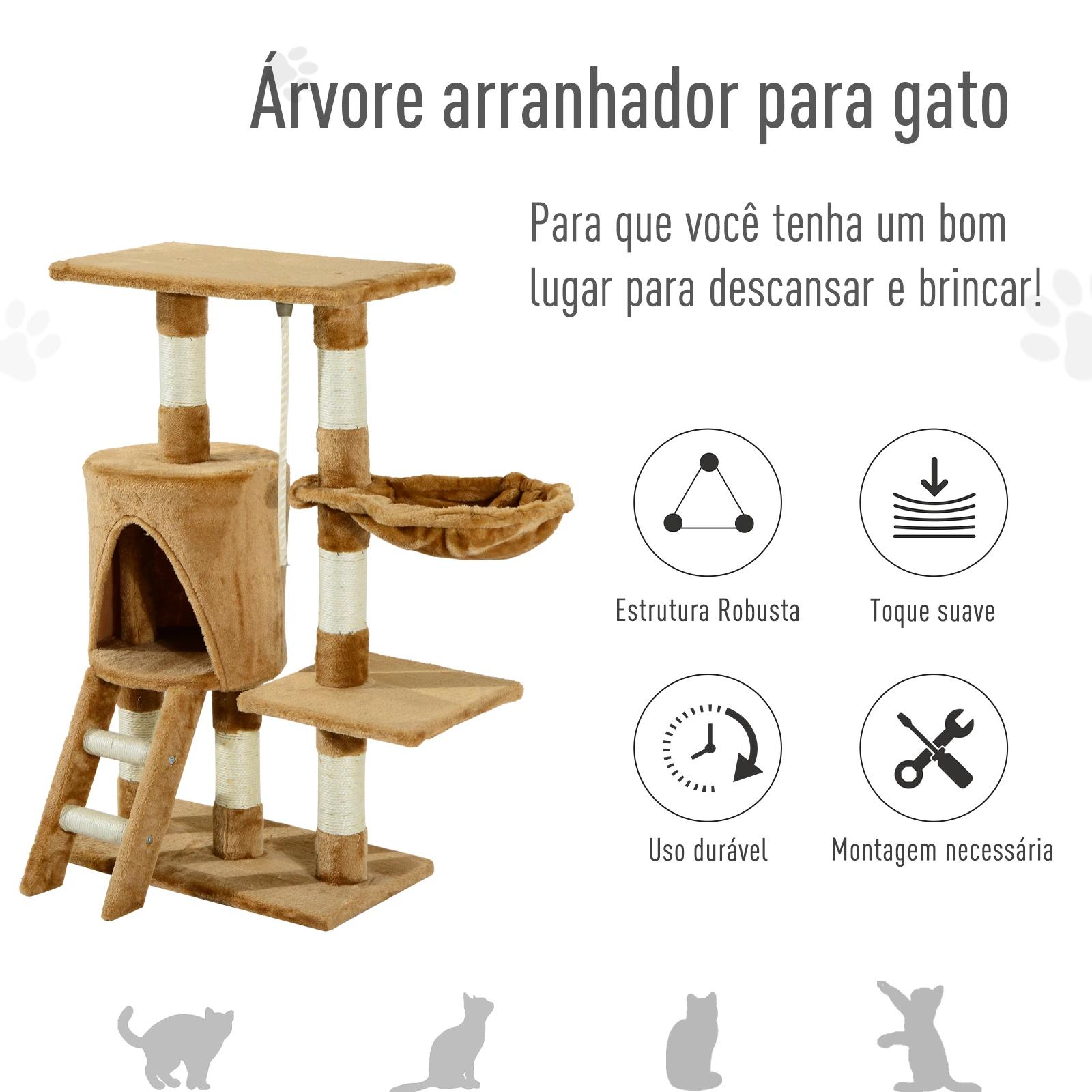 Árvore para gatos com corda de brincar placa de madeira e revestido de pêlo- castanho - 30x55x96cm