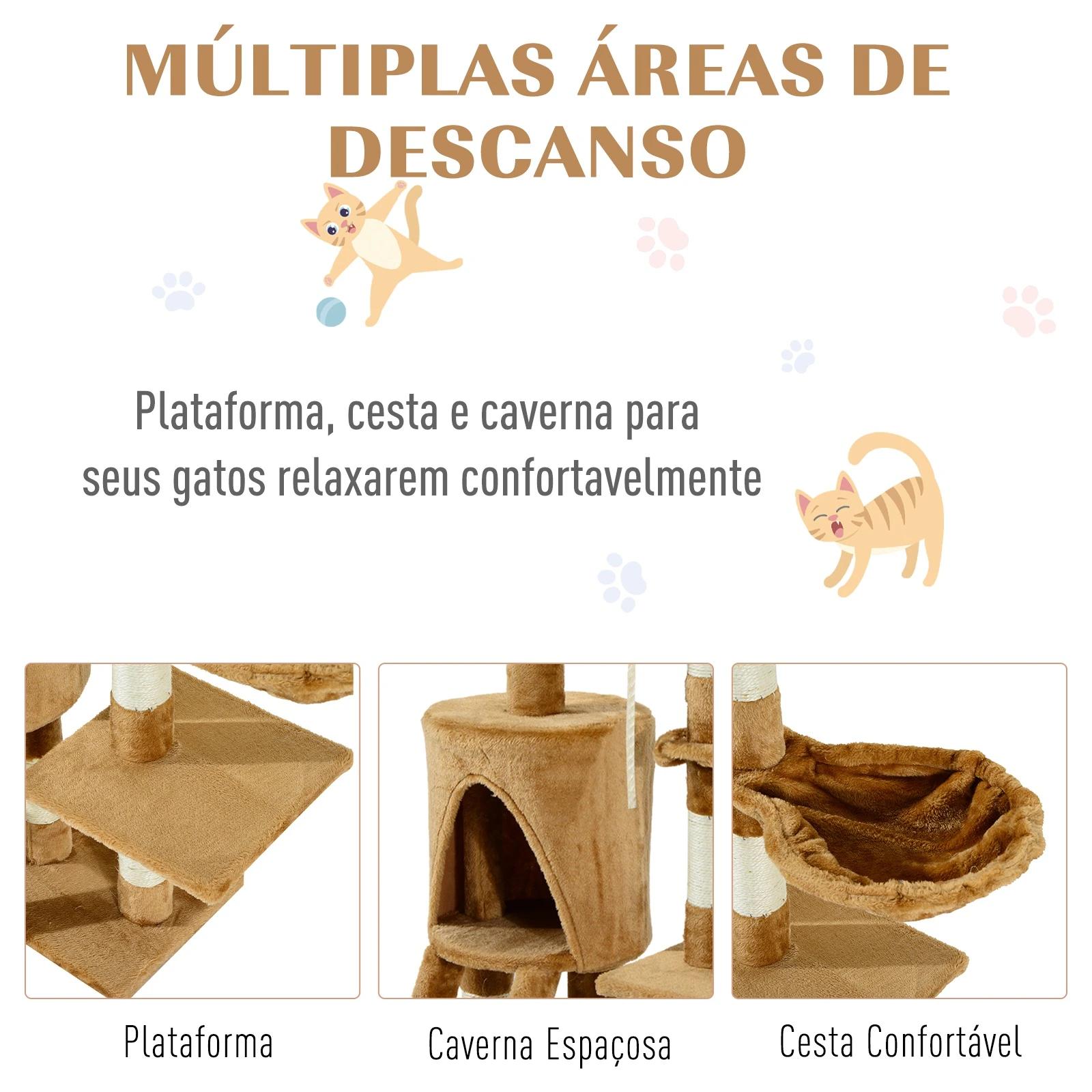 Árvore para gatos com corda de brincar placa de madeira e revestido de pêlo- castanho - 30x55x96cm