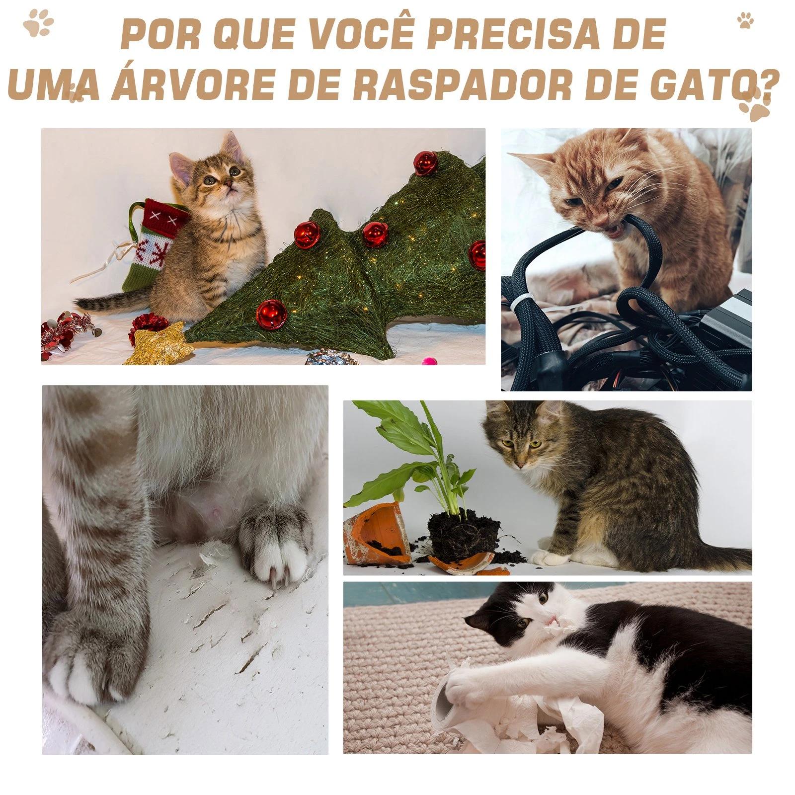 Árvore para gatos com corda de brincar placa de madeira e revestido de pêlo- castanho - 30x55x96cm