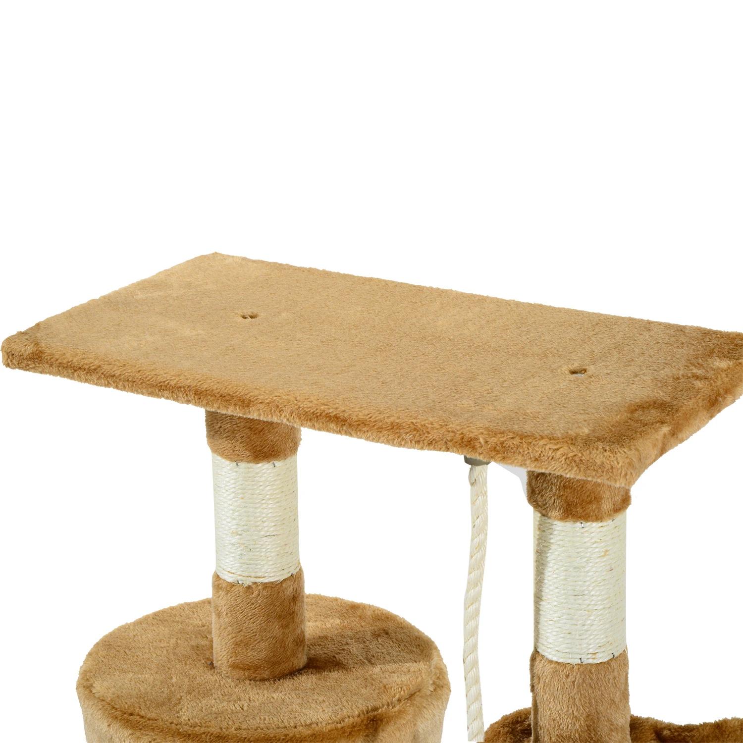 Árvore para gatos com corda de brincar placa de madeira e revestido de pêlo- castanho - 30x55x96cm