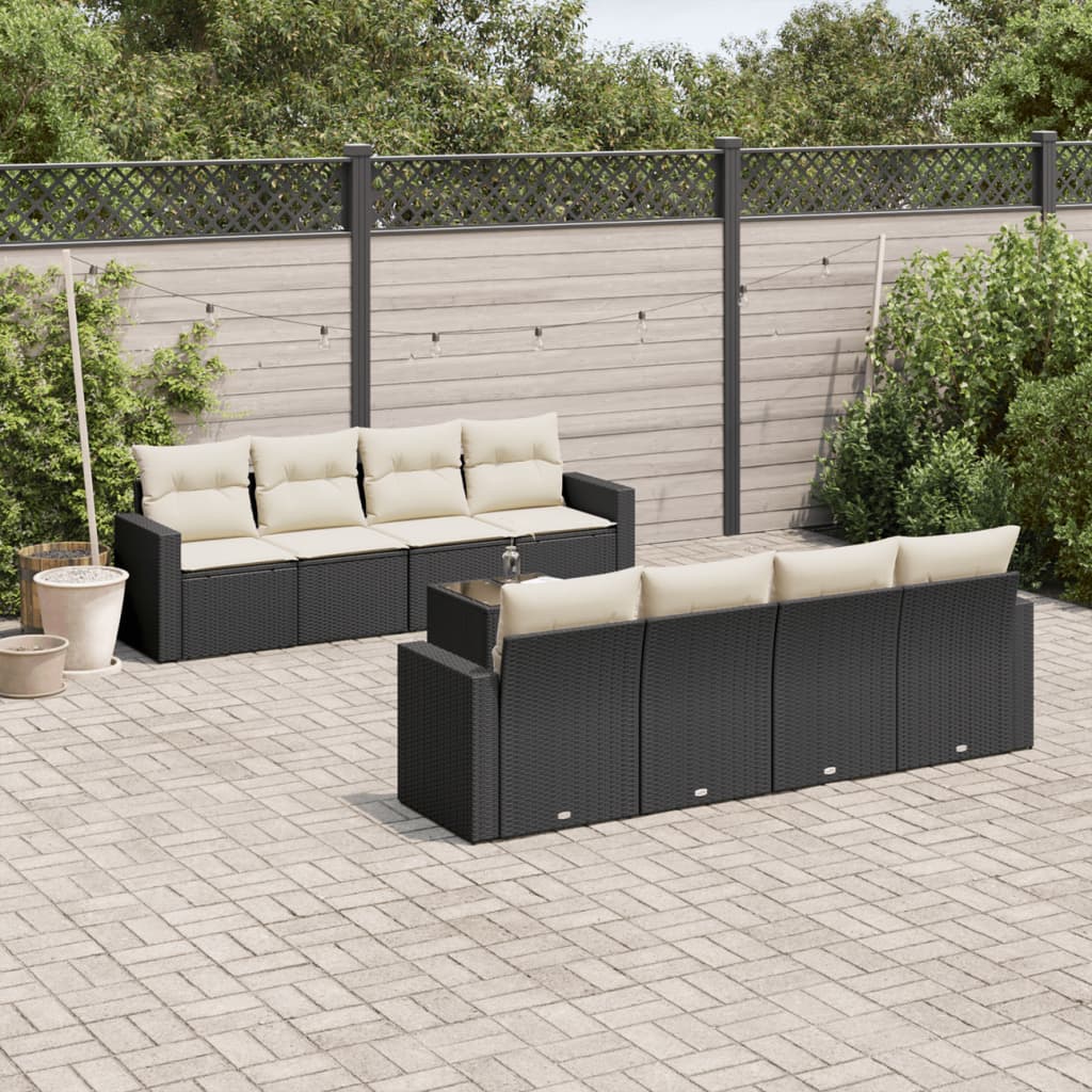 9 Pcs conjunto de sofás p/ jardim c/ almofadões vime PE preto