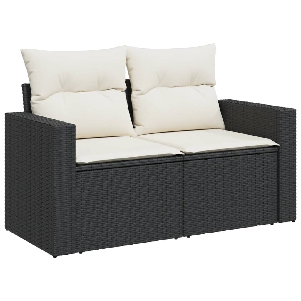 9 Pcs conjunto de sofás p/ jardim c/ almofadões vime PE preto