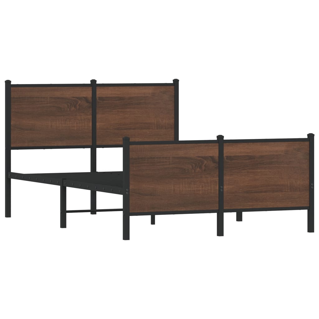 Estrutura de cama sem colchão 120x190cm metal carvalho castanho