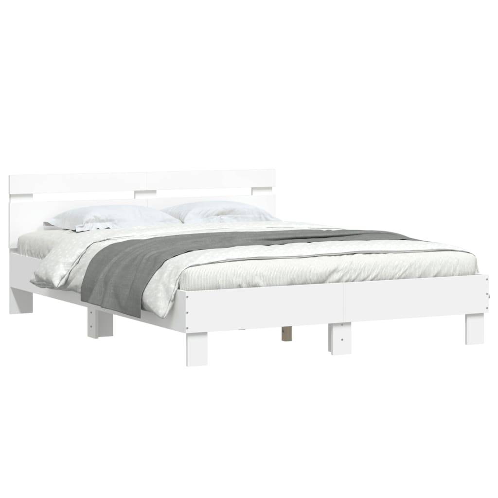 Estrutura de cama com cabeceira e luzes LED 140x190 cm branco