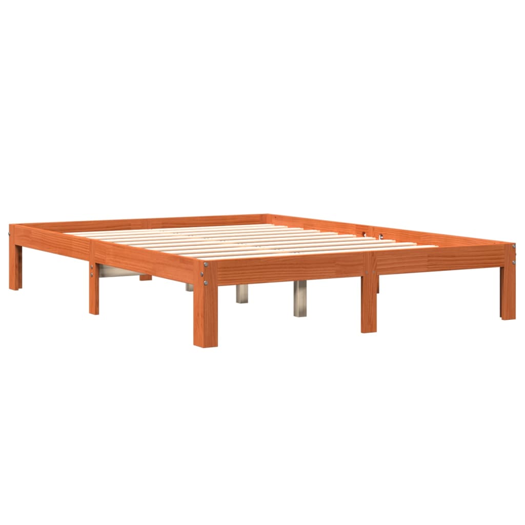 Cama sem colchão 135x190 cm madeira pinho maciça castanho-mel