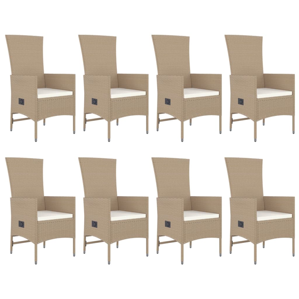 9 Pcs conjunto de jantar p/ jardim com almofadões vime PE bege