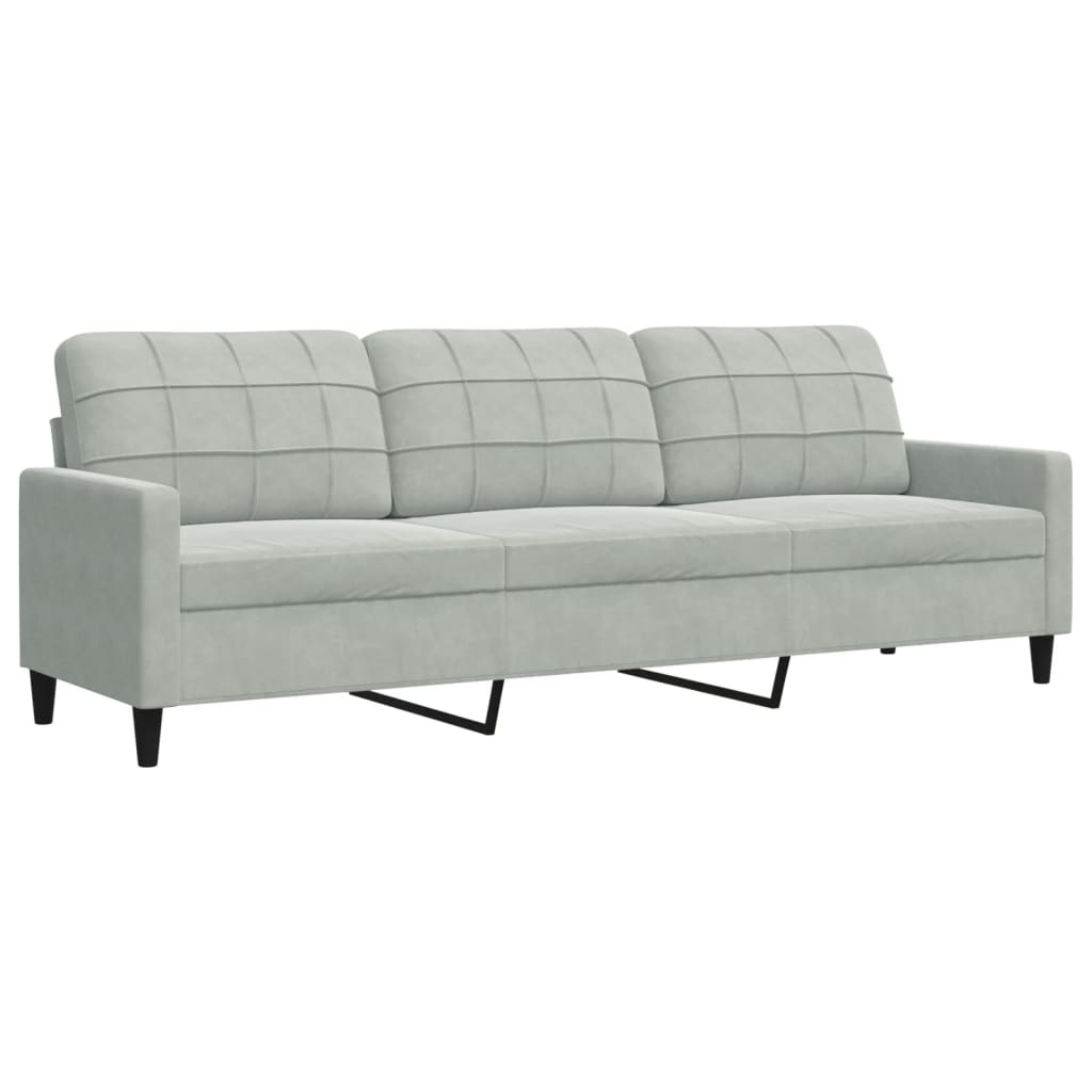 3 Pcs conjunto de sofás com almofadões veludo cinzento-claro