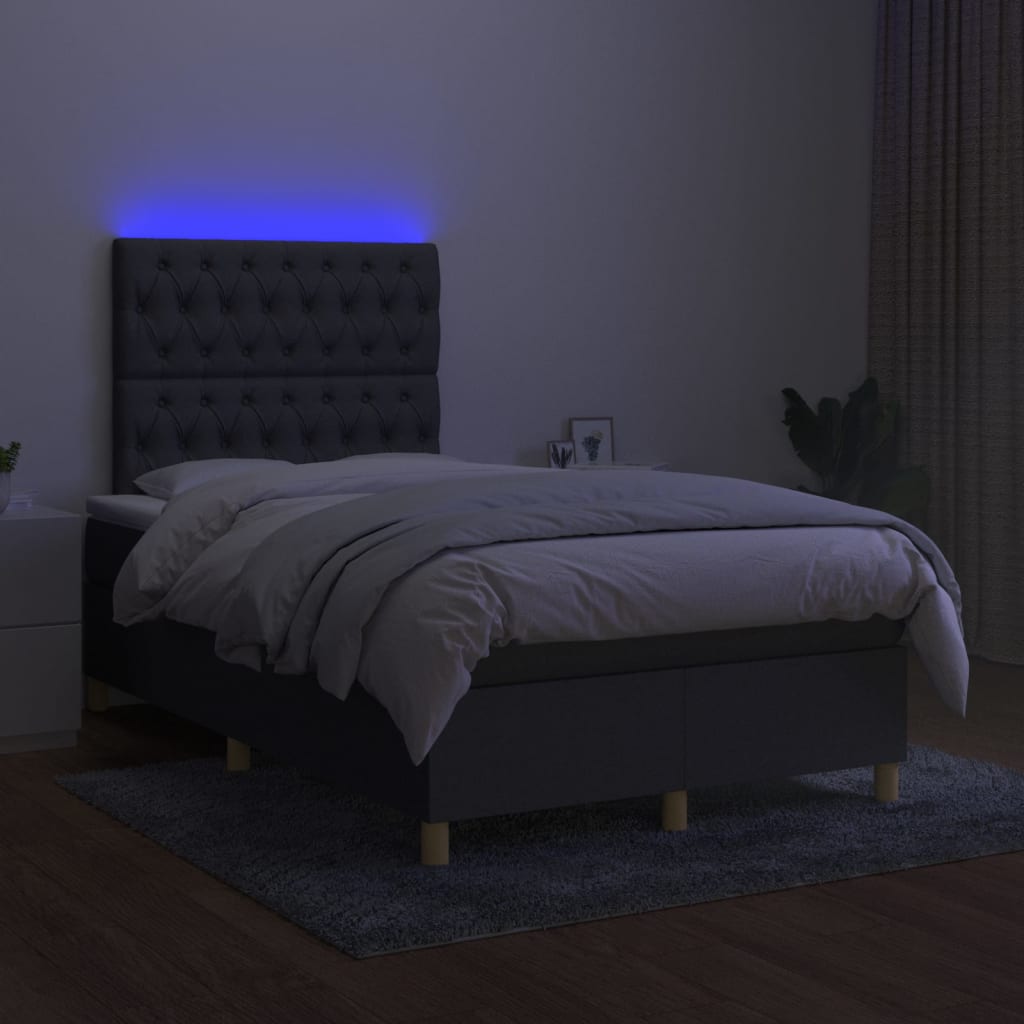 Cama box spring c/ colchão e LED 120x200 cm tecido cinza-escuro