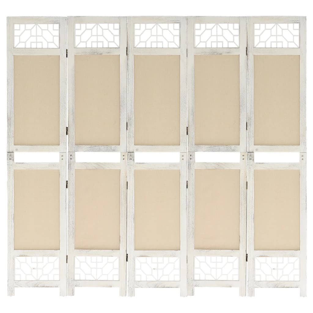 Biombo com 5 painéis 175x165 cm tecido cor creme