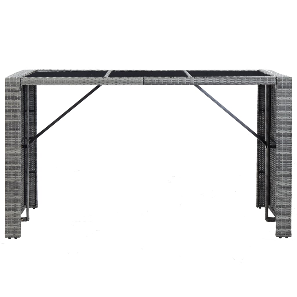 7 Pcs conjunto bar para jardim c/ almofadões vime PE cinzento