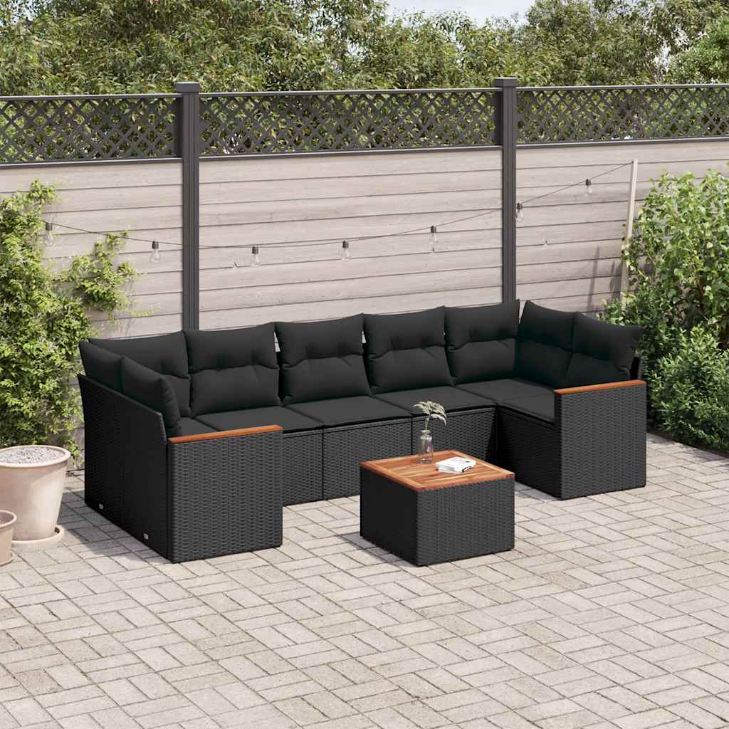 8 Pcs conjunto sofás de jardim com almofadões vime PE preto