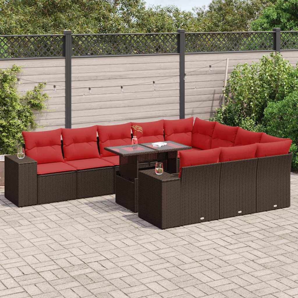 11 Pcs conj. sofás jardim c/ almofadões vime PE/acácia castanho