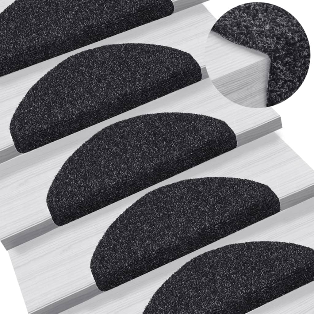 Tapetes de escada autoadesivos 10 peças 65x21x4 cm pretos semicirculares grandes
