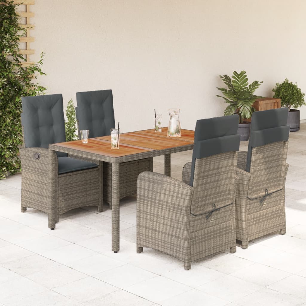 5 Pcs conjunto de jantar p/ jardim c/ almofadões vime PE cinza