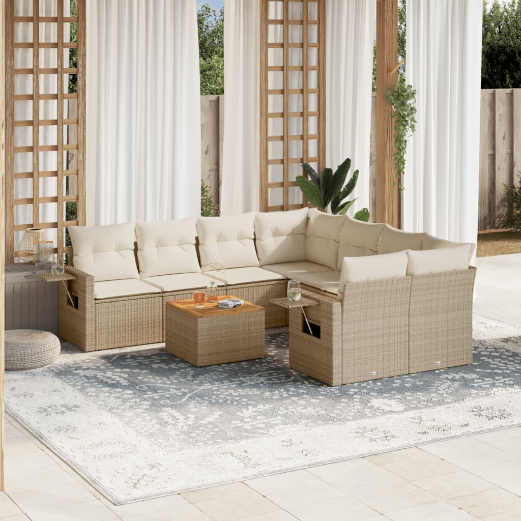 9 Pcs conjunto de sofás p/ jardim com almofadões vime PE bege
