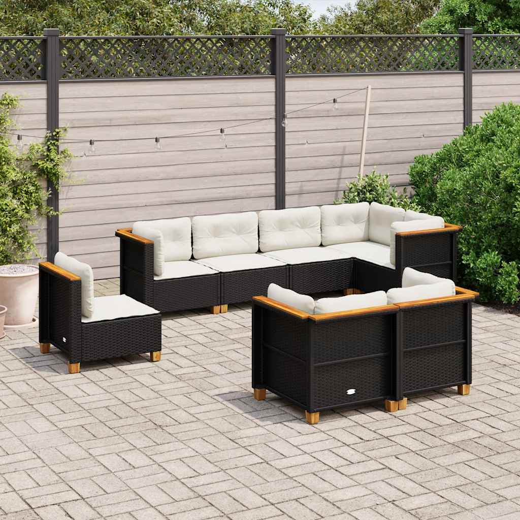 8 Pcs conjunto sofás de jardim com almofadões vime PE preto