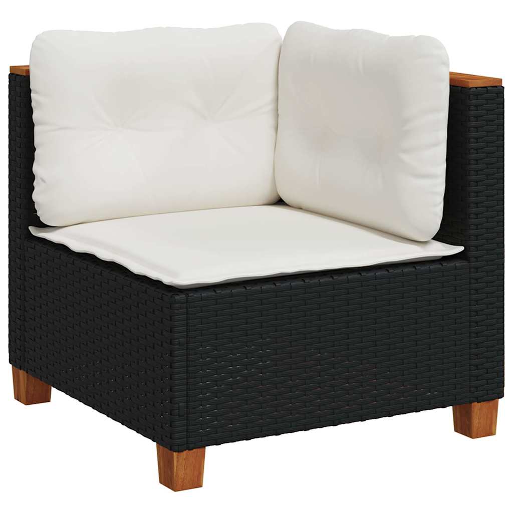 8 Pcs conjunto sofás de jardim com almofadões vime PE preto