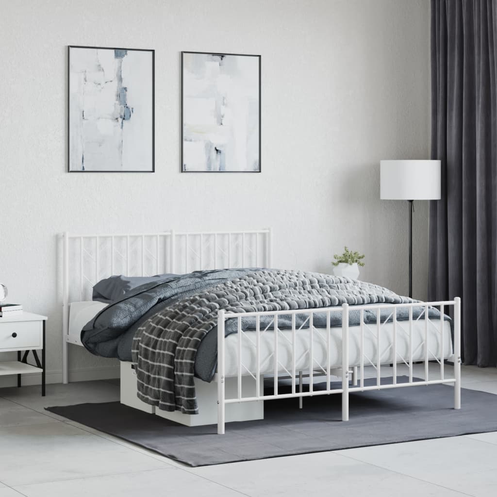 Estrutura de cama com cabeceira e pés 135x190 cm metal branco