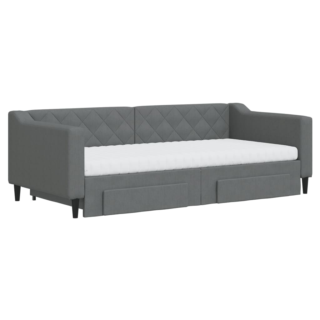 Sofá-cama c/ gavetão e gavetas 90x190 cm tecido cinzento-escuro