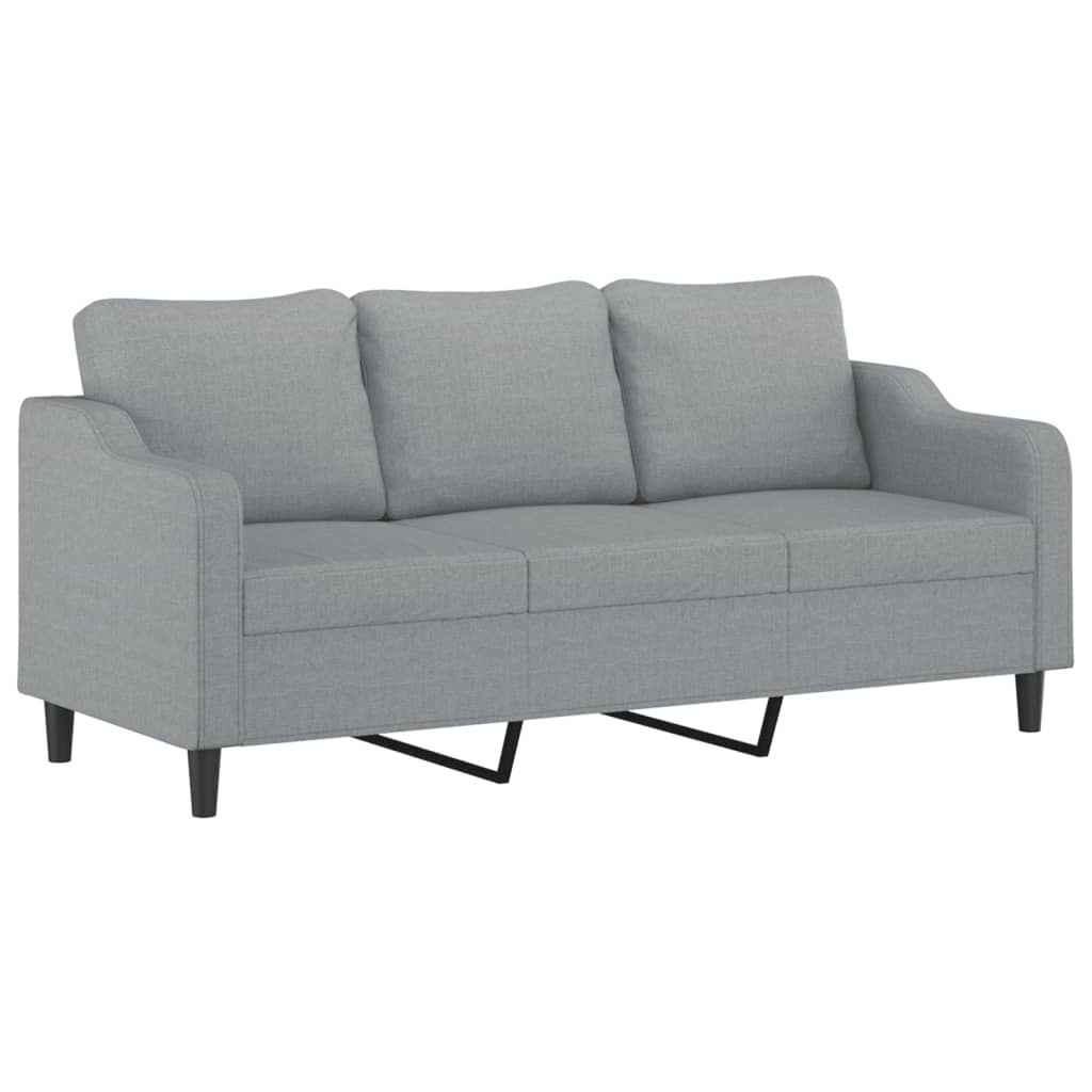3 Pcs conjunto de sofás com almofadões tecido cinzento-claro